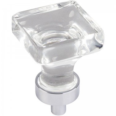 Hardware Resources Harlow 1 Inch Glass Square Cabinet Knob - Polished Chrome