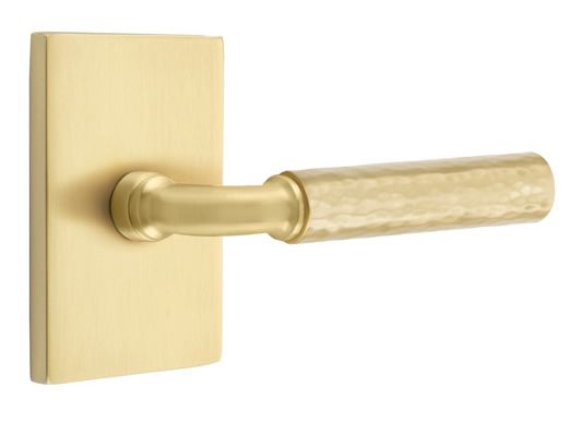 Emtek R-Bar Hammered Door Lever with Modern Rectangular Rosette