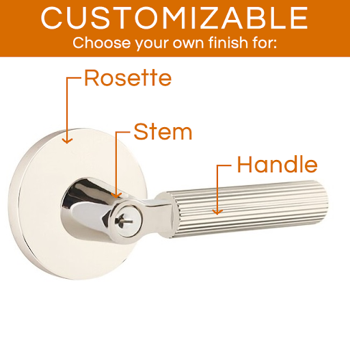 Emtek Select - Customizable Straight Knurled L-Square Keyed Entrance Lever with Disk Rosette