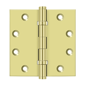 Deltana 4 1/2 x 4 1/2 Inch Solid Brass Square Corner Standard Ball Bearing Hinge - Pair
