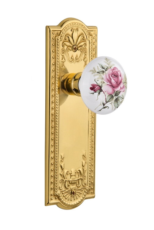 Nostalgic Warehouse Meadows Plate with White Rose Porcelain Knob