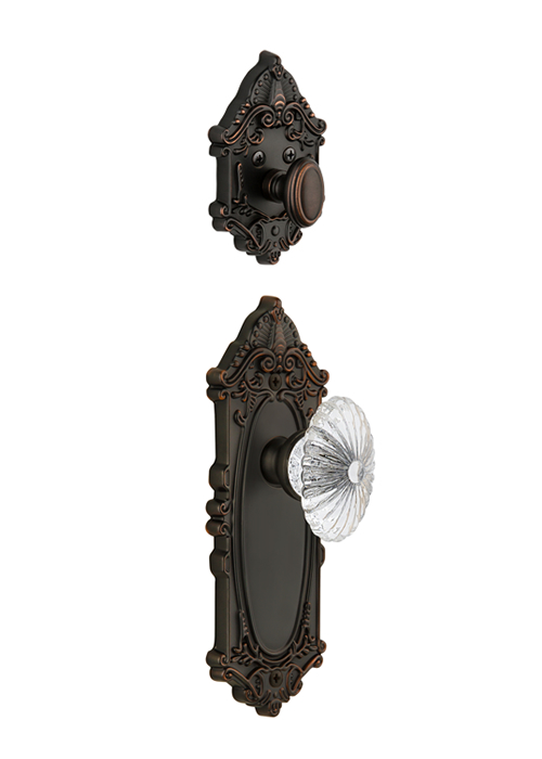 Grandeur Grande Victorian Handleset with Burgundy Knob - (Interior Half Only, with Deadbolt)