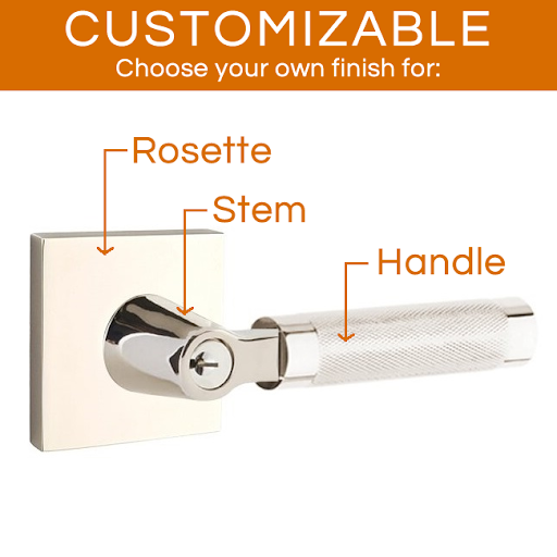Emtek Select - Customizable Knurled L-Square Keyed Entrance Lever with Square Rosette