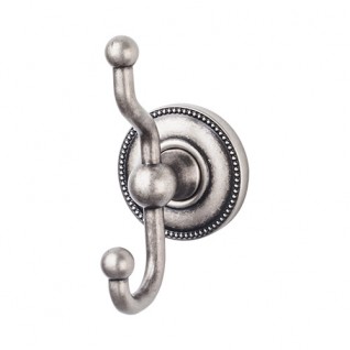 Top Knobs ED2APA Edwardian Beaded Double Towel or Robe Hook Antique Pewter