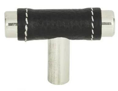 Atlas Homewares Zanzibar Black Leather Knob 1 7/8 Inch Polished Chrome