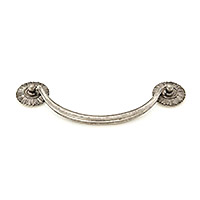 Schaub Sunburst 5 1/2 inch CC Bail Pull with Rosettes in Antique Silver