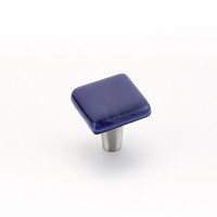 Schaub Ice 1 1/2 inch Square Knob in Sapphire Silk with Stainless Steel Stem