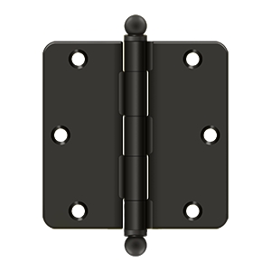 Deltana 3 1/2 Inch x 3 1/2 Inch x 1/4 Inch Ball Tip Hinge, Oil Rubbed Bronze