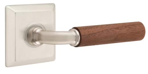 Emtek Walnut Grip R-Bar Style Door Lever with Quincy Rosette