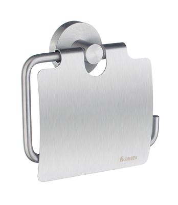 Smedbo Home Collection Toilet Roll Euro Holder with Lid - Brushed Chrome