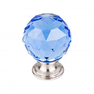 Top Knobs TK124BSN Blue Crystal Knob 1 3/8 Inch Brushed Satin Nickel