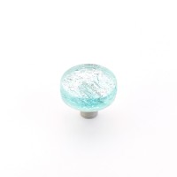 Schaub Ice 1 1/2 inch Round Knob in Aqua Pearl with Stainless Steel Stem