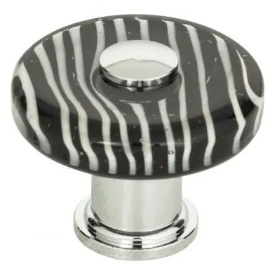 Atlas Homewares Zebra Glass Round Knob 1 1/2 Inch Polished Chrome