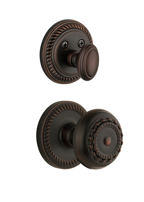 Grandeur Newport Handleset with Parthenon Knob - (Interior Half Only, with Deadbolt)