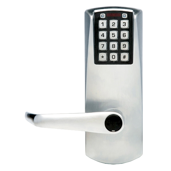 Kaba Simplex E2031XSLL606 Eplex Cylindrical Electronic Pushbutton Lock with 1/2 Inch Throw and 2-3/4 Inch Backset Key in Lever Long Lever Satin Brass Finish