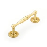 Schaub Atherton 4 inch CC Cabinet Pull with Knurled Footplate in Satin Brass