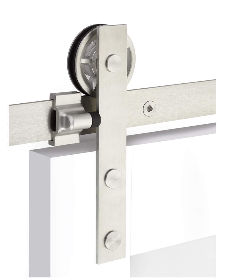Emtek Modern Rectangular Face Mount Hanger Sliding Barn Door Kit - Stainless Steel