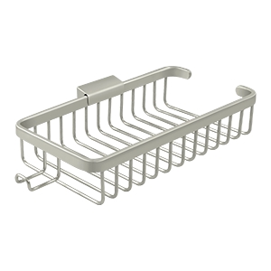 Deltana 10 3/8 Inch Wire Basket, Shallow, Rectangular, With Hook, Brushed Nickel