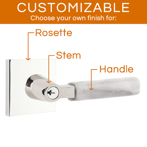 Emtek Select - Customizable White Marble L-Square Keyed Entrance Lever with Square Rosette