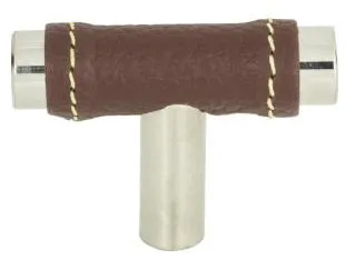 Atlas Homewares Zanzibar Brown Leather Knob 1 7/8 Inch Polished Chrome