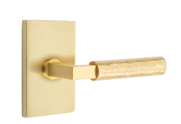 Emtek Hammered Square Style Door Lever with Modern Rectangular Rosette