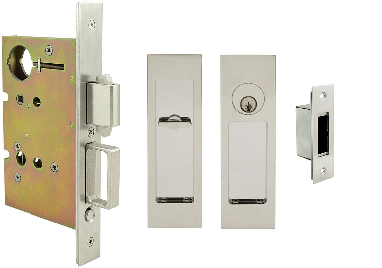 Inox PD8450 Mortise Pocket Door Entry Lockset, FH27 Linear Flush Pull