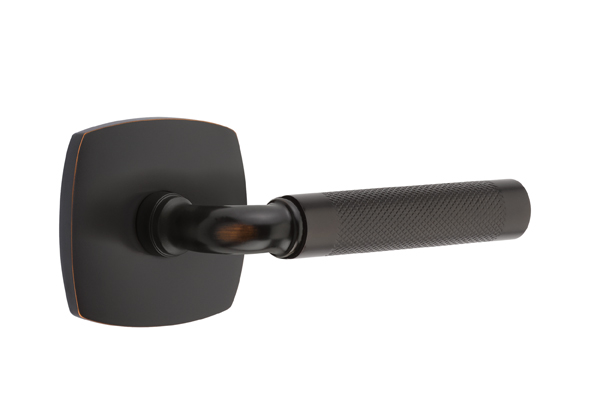 Emtek R-Bar Knurled Door Lever with Urban Modern Rosette