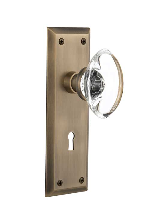 Nostalgic Warehouse New York Plate with Oval Clear Crystal Knob - Mortise Lock