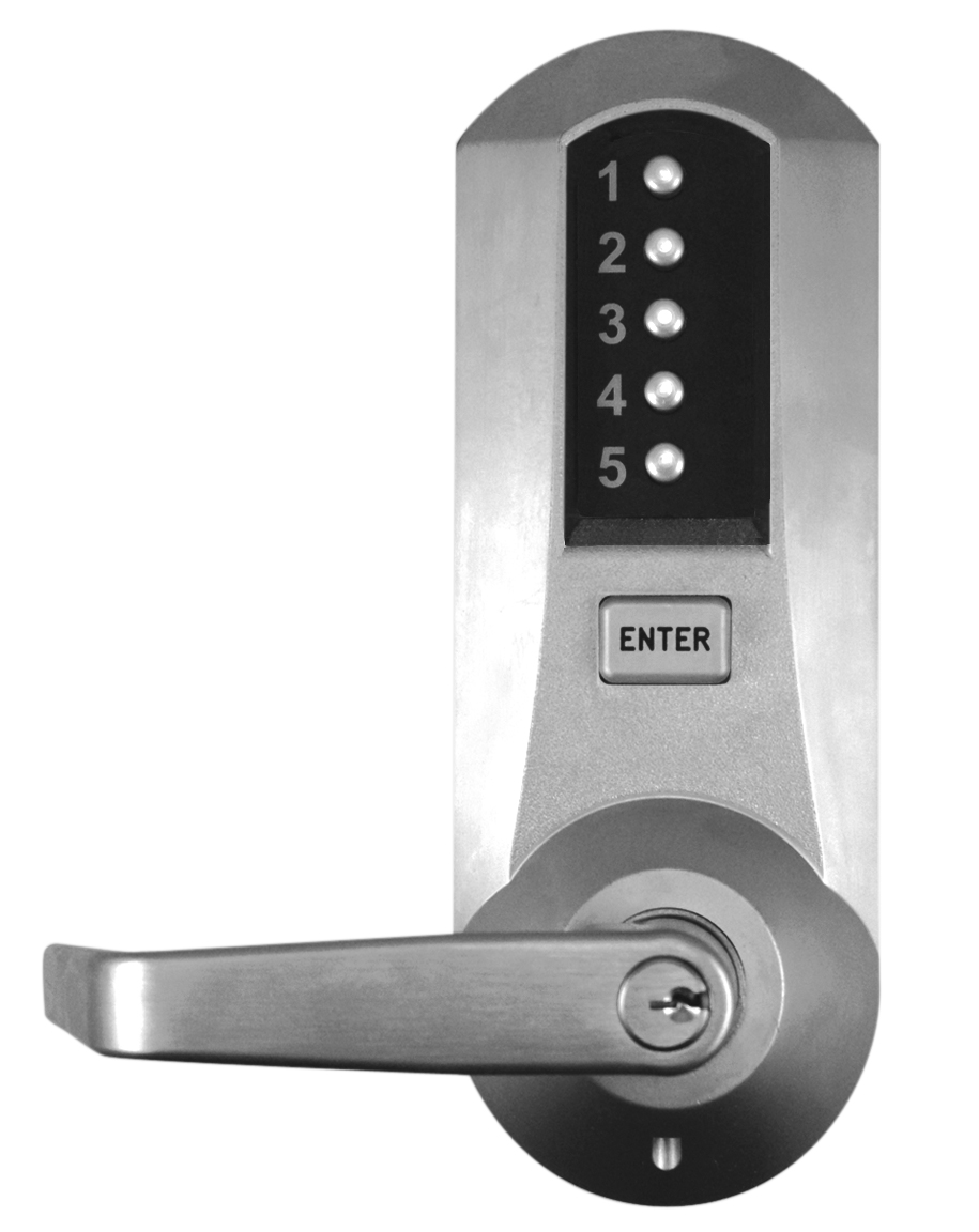 Kaba Simplex 5041XSWL26D41 Mechanical Pushbutton Cylindrical Lock Passage with 2-3/4 Inch Backset Kaba Schlage C Cylinder Satin Chrome Finish