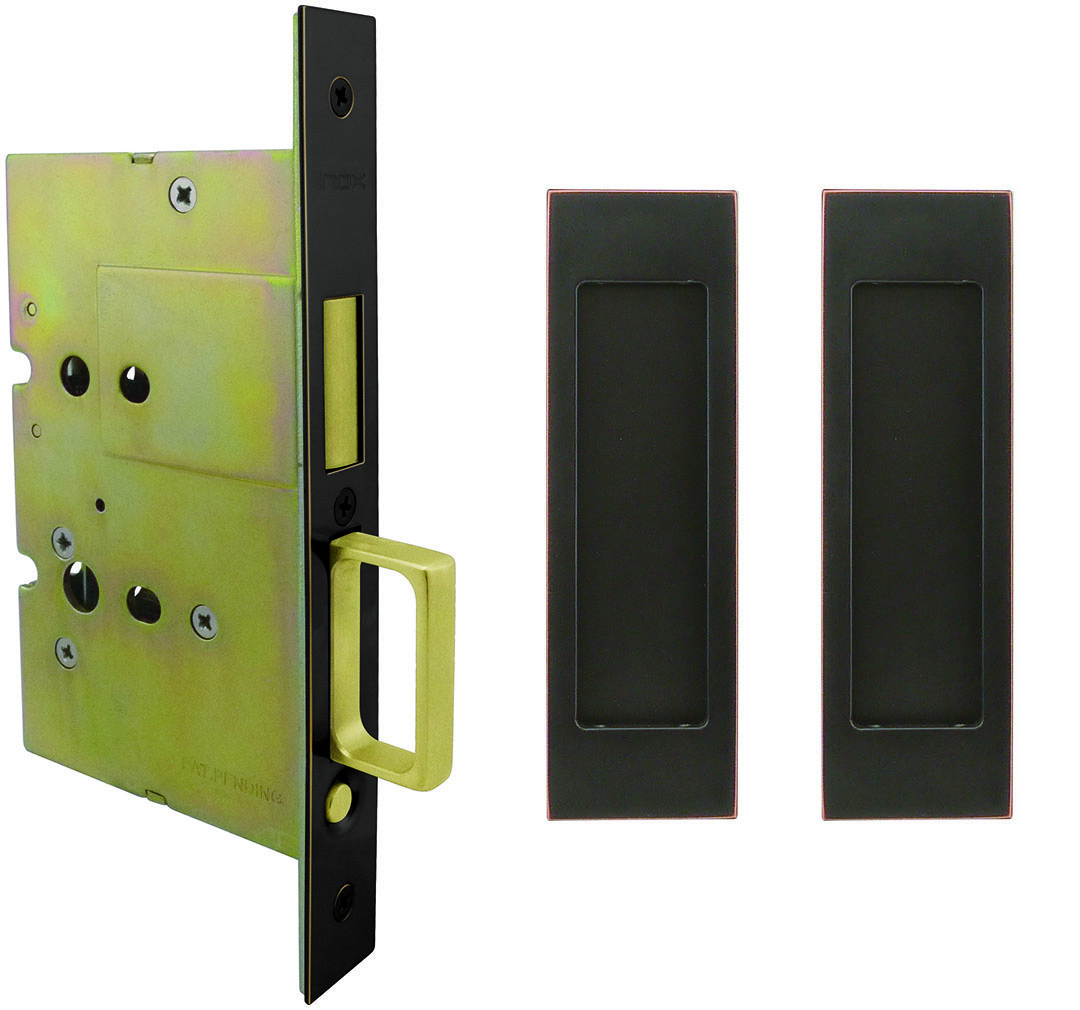 Inox PD8115 Mortise Pocket Door Passage w/ Lockcase as Dust Proof Strike, FH27 Linear Flush Pull