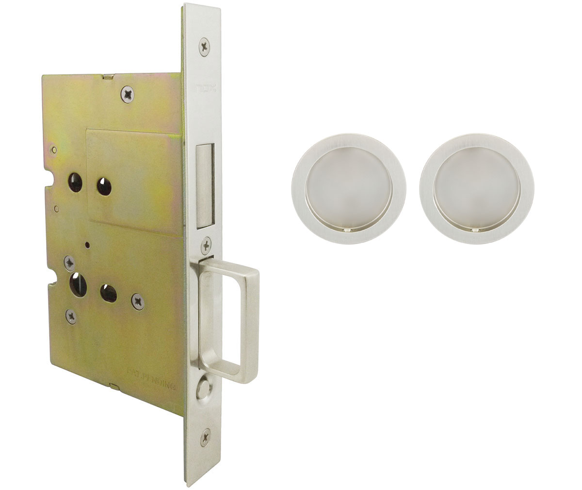 Inox PD8115 Mortise Pocket Door Passage w/ Lockcase as Dust Proof Strike, FH22 Round Flush Pull