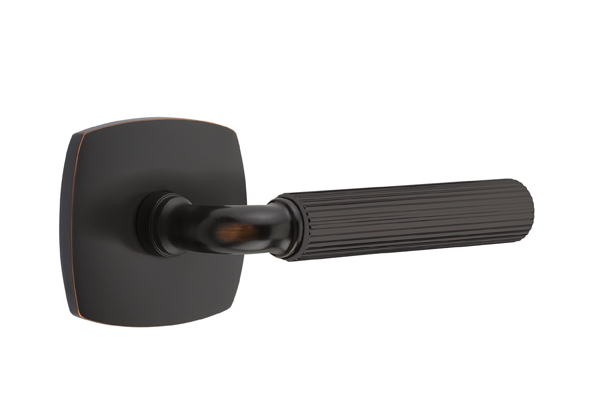 Emtek R-Bar Straight Knurled Door Lever with Urban Modern Rosette