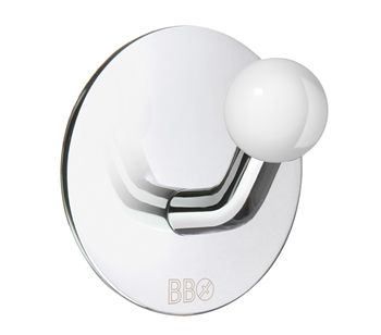 Beslagsboden Design Single Hook - Polished Stainless Steel / White Knob