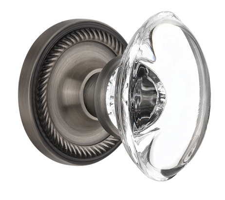 Nostalgic Warehouse Rope Rosette with Oval Clear Crystal Knob