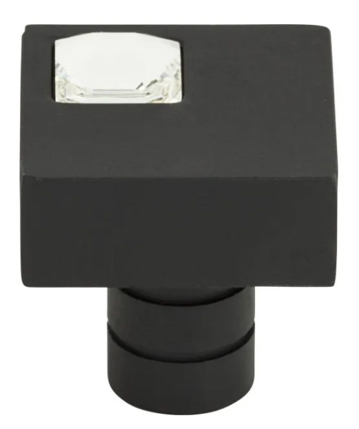 Atlas Homewares Crystal Off Center Square Knob 1 Inch Matte Black