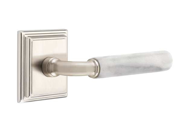 Emtek White Marble R-Bar Style Door Lever with Wilshire Rosette