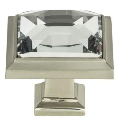Atlas Homewares Legacy Crystal Square Knob 1 5/16 Inch Brushed Nickel