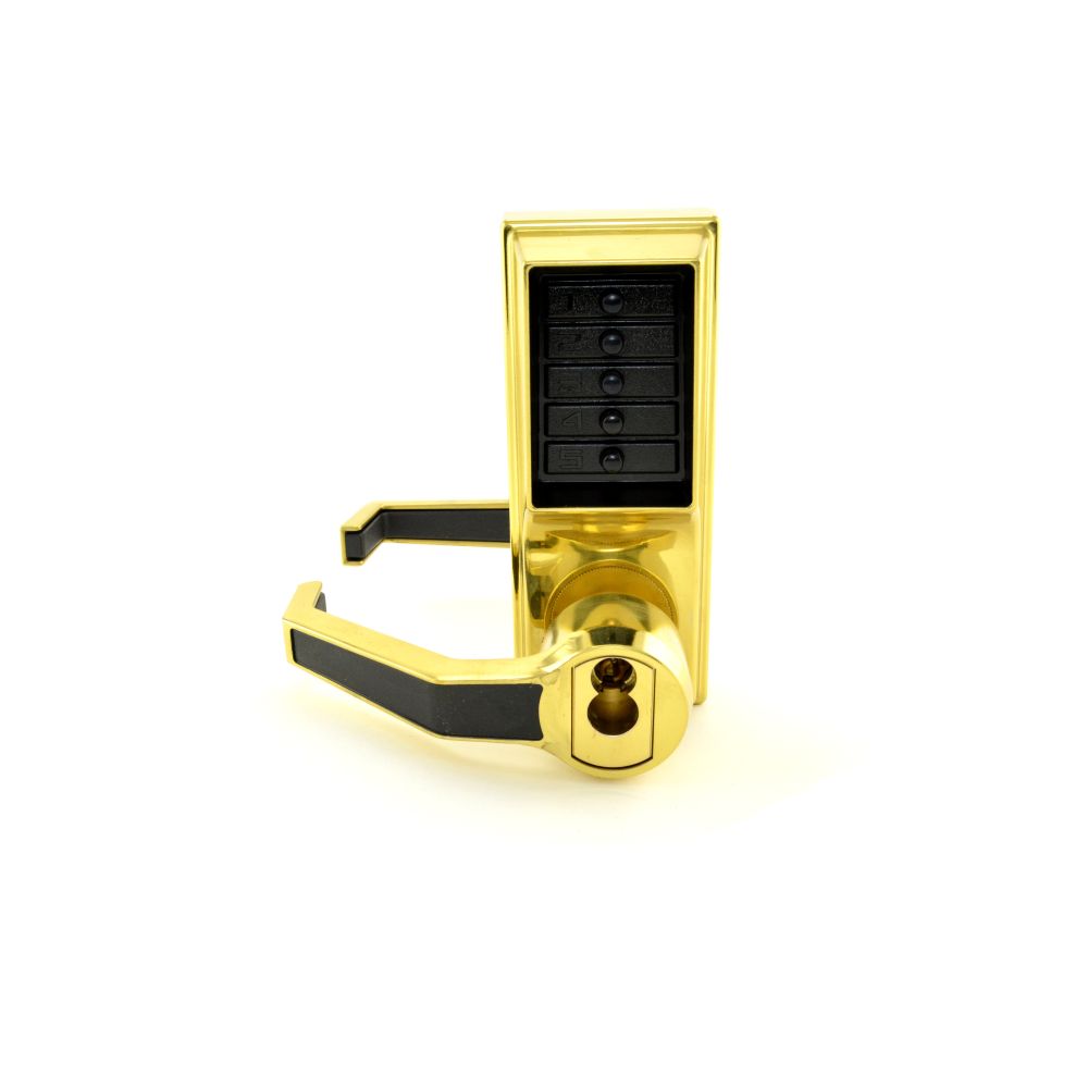 Kaba Simplex LL1021S03 Left Hand Mechanical Pushbutton Lever Lock with Key Override Schlage Prep and 2-3/4 Inch Backset Bright Brass Finish