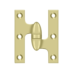 Deltana 3 Inch x 2 1/2 Inch Left Hand, Olive Knuckle Hinge, Unlacquered Brass