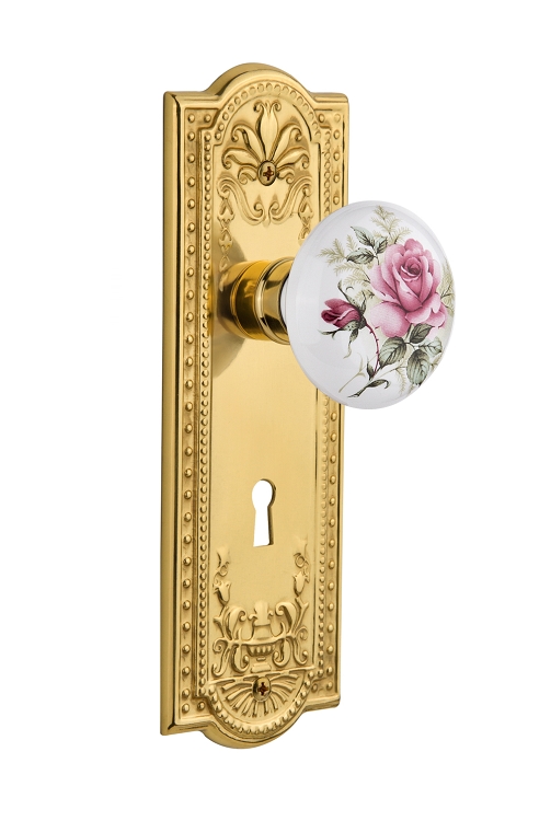 Nostalgic Warehouse Meadows Plate with White/Rose Porcelain Knob - Mortise Lock