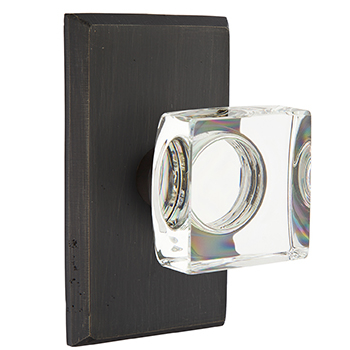 Emtek Square Crystal Knob with Sandcast Style 3 Rosette