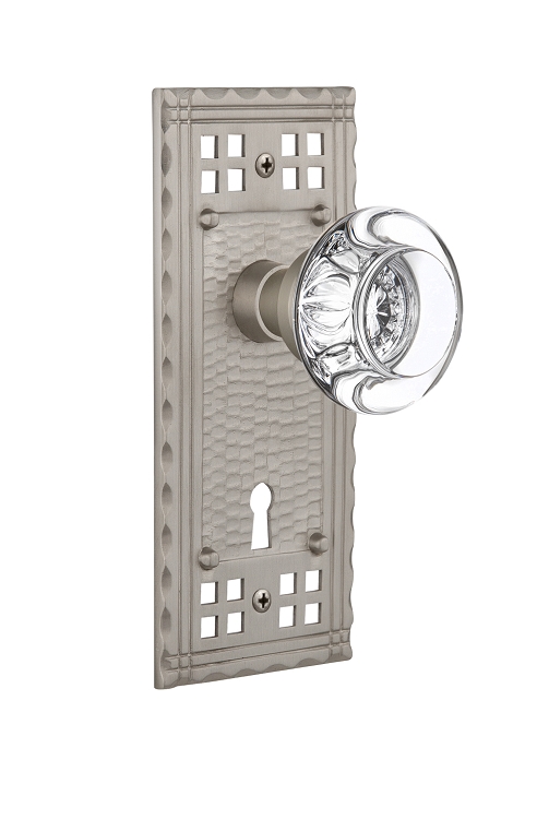 Nostalgic Warehouse Craftsman Plate with Round Clear Crystal Knob - Mortise Lock