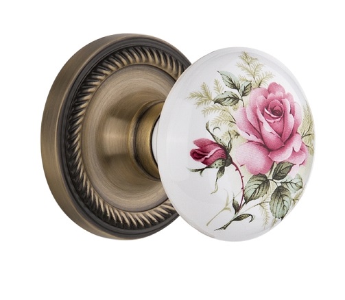 Nostalgic Warehouse Rope Rosette with Rose Porcelain Knob - Mortise Lock