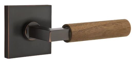 Emtek Walnut Grip L-Square Style Door Lever with Square Rosette