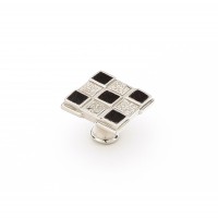 Schaub Avalon Bay 1-1/4 Inch Checker Cabinet Knob- Black Mother of Pearl