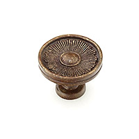 Schaub Sunburst 1 3/8 inch Round Knob with Backplate in Highlighted Bronze