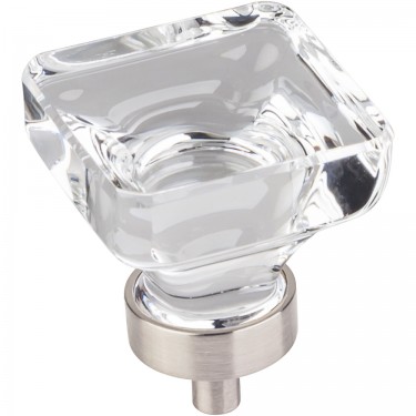 Hardware Resources Harlow 1-3/8 Inch Glass Square Cabinet Knob - Satin Nickel