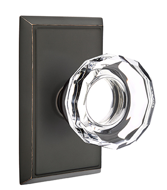 Emtek Lowell Crystal Knob with Rectangular Rosette