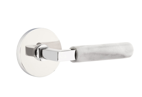 Emtek White Marble L-Square Style Door Lever with Disk Rosette
