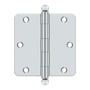 Deltana 3 1/2 Inch x 3 1/2 Inch x 1/4 Inch Ball Tip Hinge, Polished Chrome